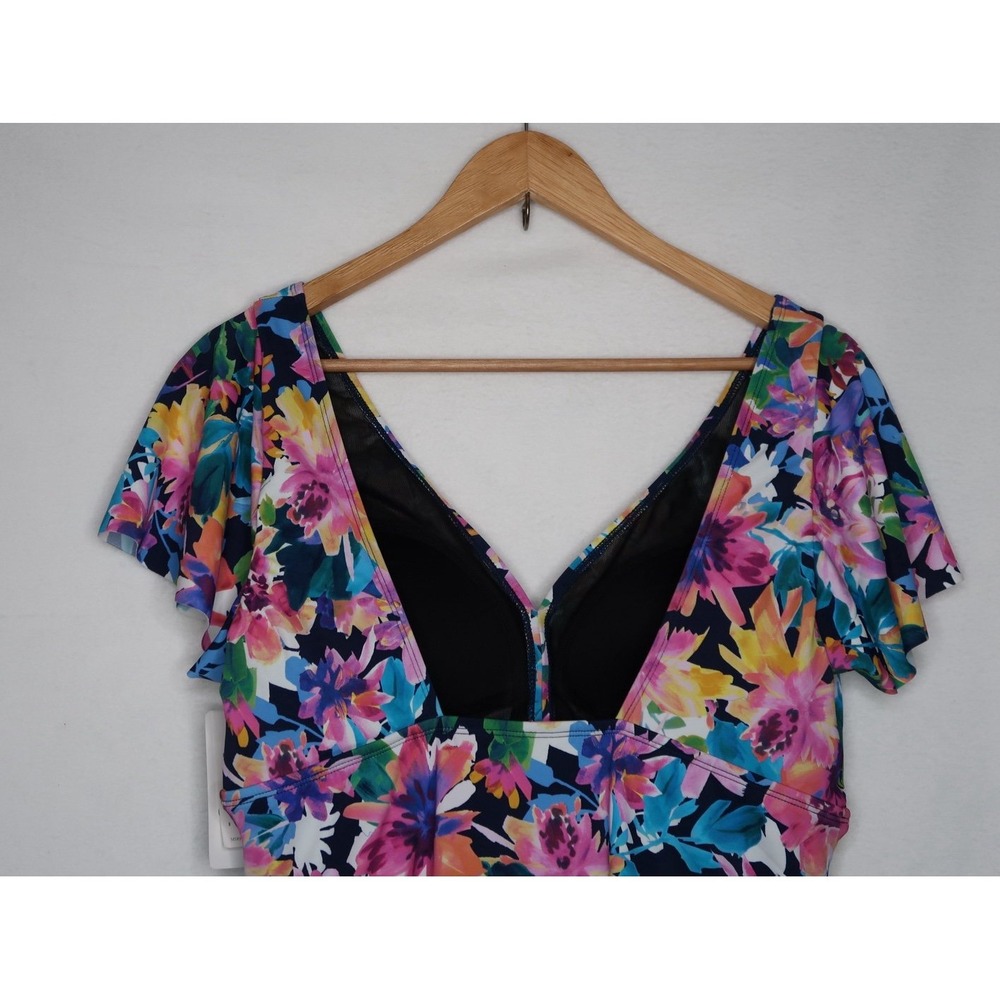 Swim Solutions Garden Dreams One Piece Swimsuit Flutter Sleeve Floral 18 NWT - Picture 9 of 11